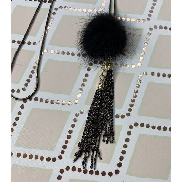 SHIRALEAH New Mink Fur Black Brass Fringe Boho Lulu Statement Necklace NWT - Picture 4 of 7